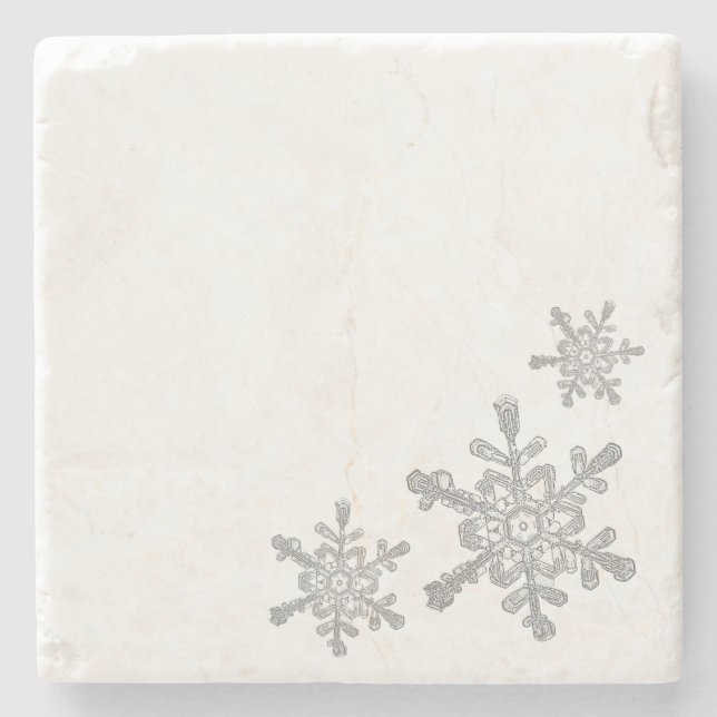 Minimalist Grey Real Snowflake Stone Coaster (Front)