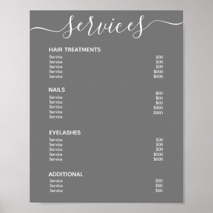 Minimalist Grey Salon Price List Service Menu Poster