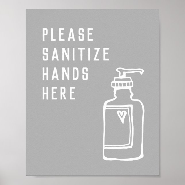 Minimalist Grey Sanitise Hands Here Poster (Front)