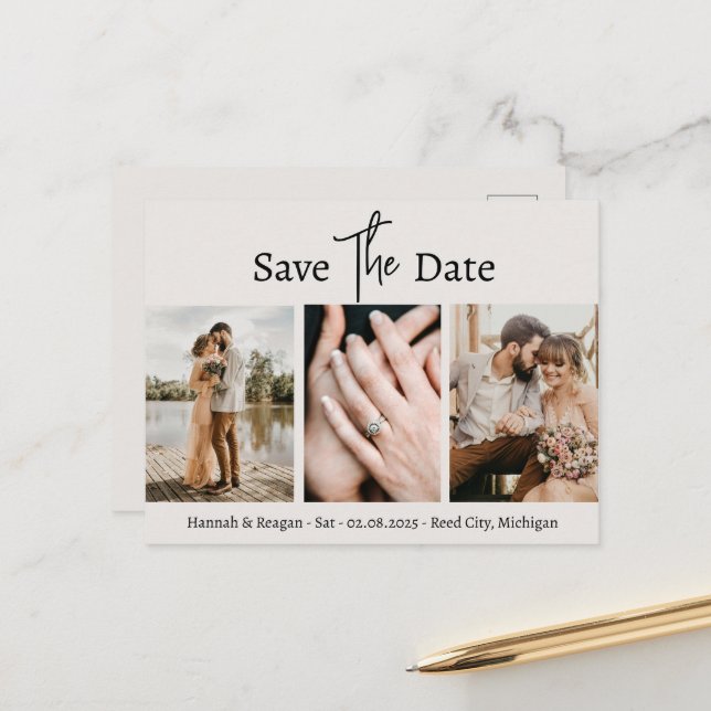 Minimalist Grey Save The Date Postcard (Front/Back In Situ)