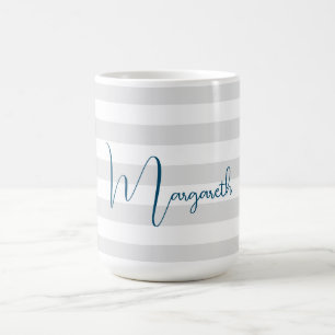 Minimalist Grey Stripes Blue Name Coffee Mug