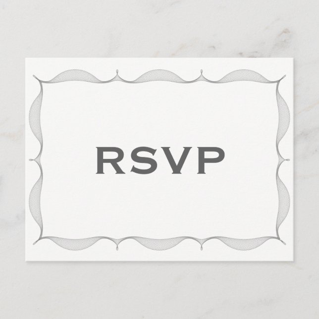 Minimalist Grey Swirl Border RSVP Postcard (Front)