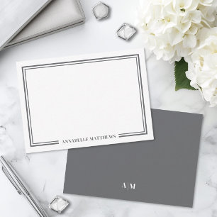 Minimalist Grey Two Border Monogram Card