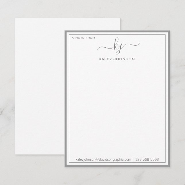 Minimalist Grey White From The Desk Of Note Card (Front/Back)