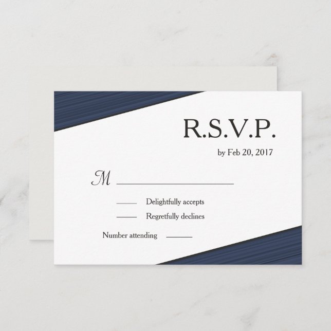Minimalist grey white navy blue stripes rsvp invitation (Front/Back)