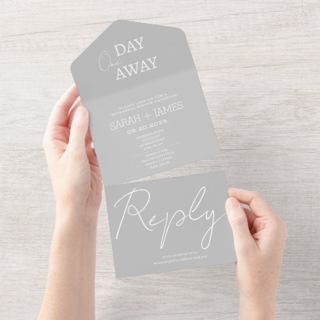Minimalist Grey White One Day Away Wedding  All In One Invitation (Tearaway)