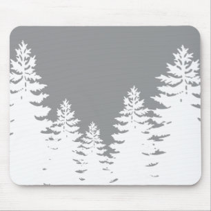 Minimalist grey white pine tree silhouette       mouse pad