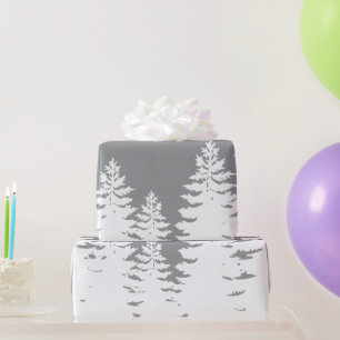 Minimalist grey white  pine tree silhouette       wrapping paper