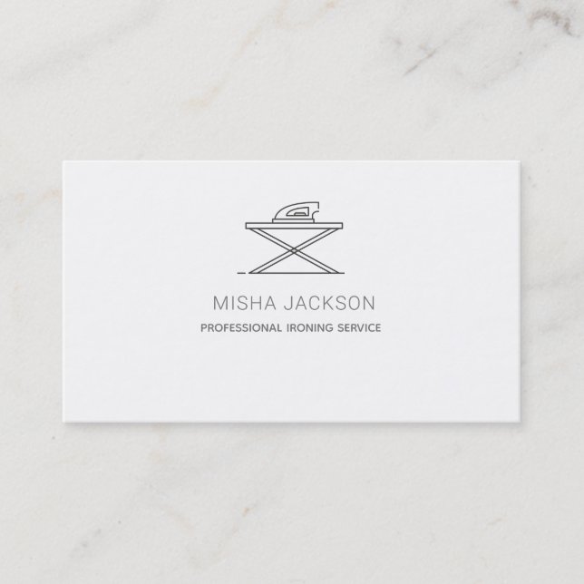 Minimalist Grey White Professional Ironing laundry Business Card (Front)