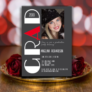 Minimalist grey white red graduation photo announcement