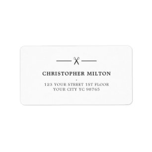 Minimalist Grey White Scissors Hair Salon Label