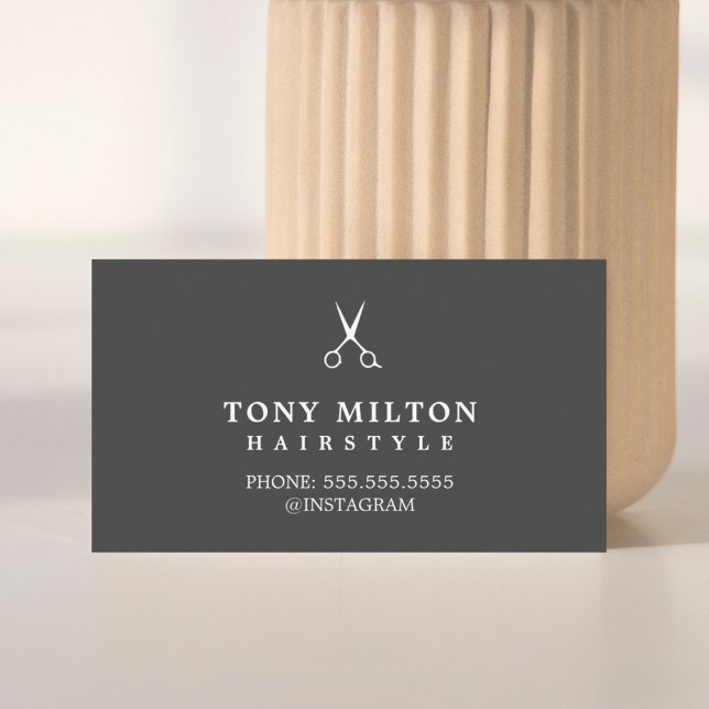 Minimalist Grey White Scissors Hairdresser Business Card (Creator Uploaded)