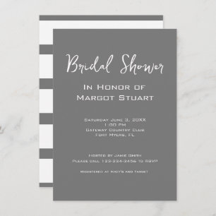 Minimalist Grey White Script Striped Bridal Shower Invitation