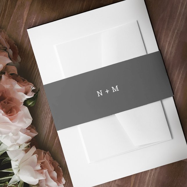 Minimalist grey with white text monogram wedding invitation belly band (Creator Uploaded)