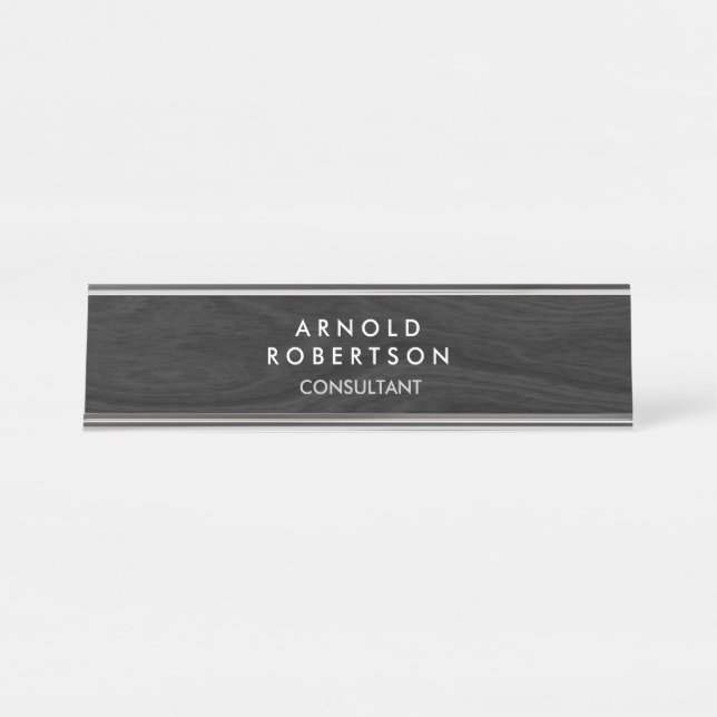 Minimalist Grey Wood Floor Design Modern Elegant Desk Name Plate (Front)