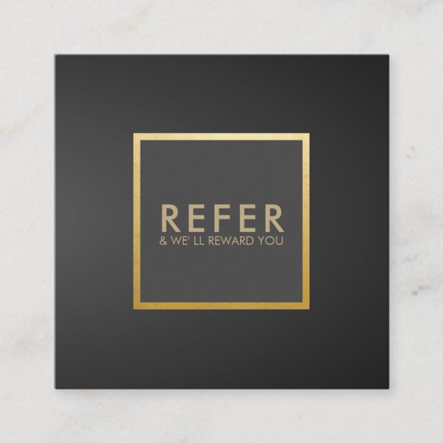 Minimalist GreyBlack Gradient Gold Luxury Referral Square Business Card (Front)