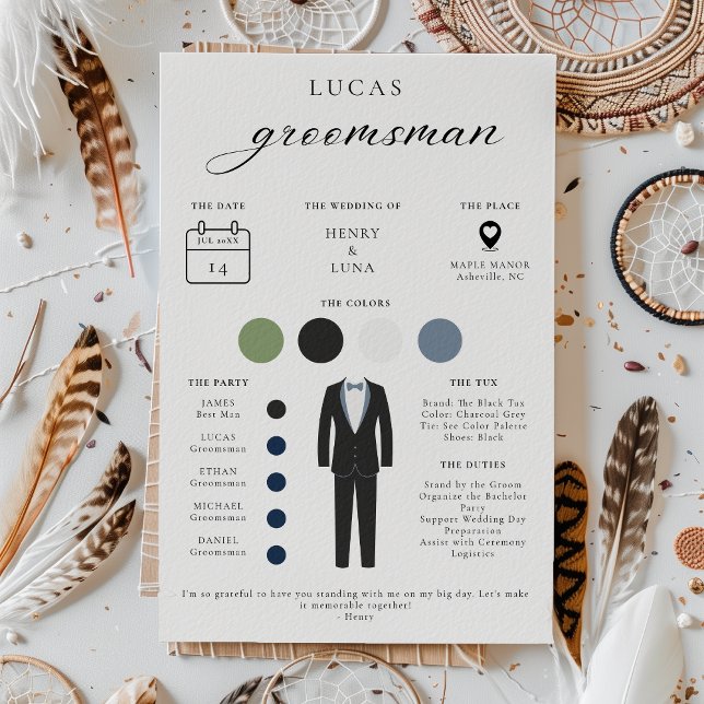 Minimalist Groomsmen Info Card (Creator Uploaded)