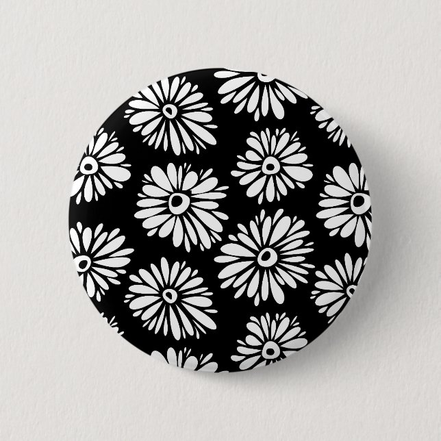 Minimalist Groovy Black and White Daisy Pattern 6 Cm Round Badge (Front)
