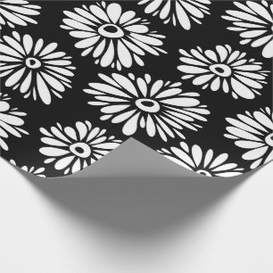 Minimalist Groovy Black and White Daisy Pattern Wrapping Paper