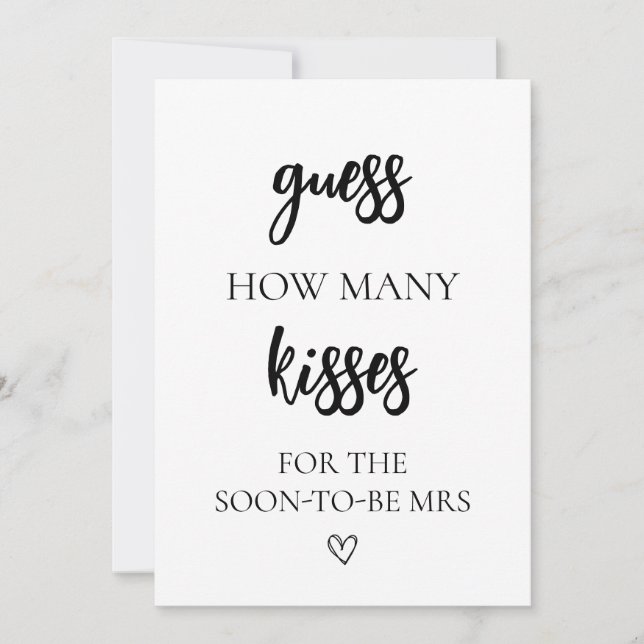 Minimalist Guess How Many Kisses Bridal Shower Invitation (Front)