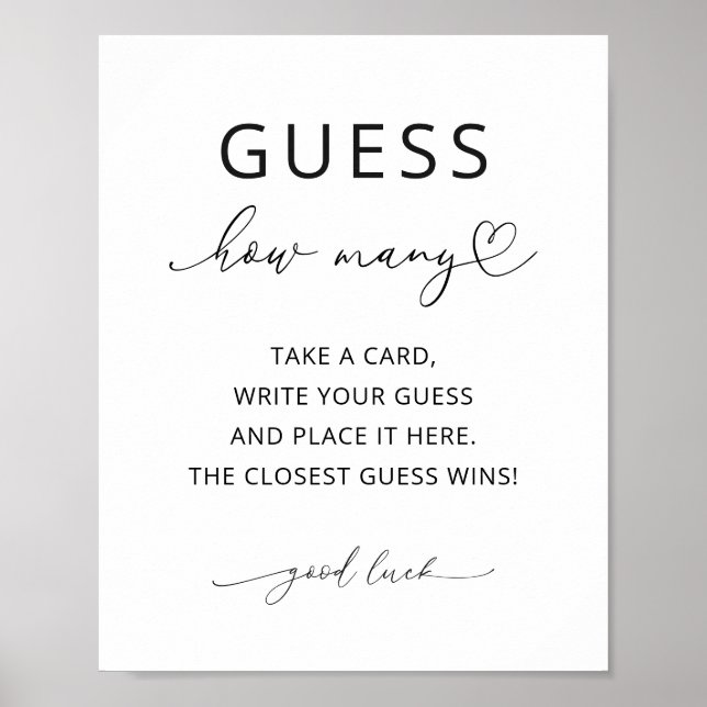 Minimalist Guess How Many Party Game Sign (Front)