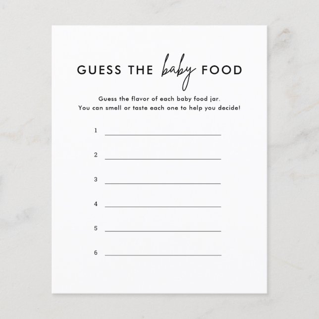 Minimalist Guess The Baby Food Game Cards (Front)