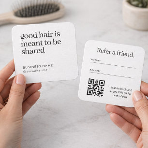 Minimalist Hair Salon Refer a Friend QR Code Square Business Card