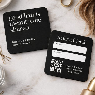 Minimalist Hair Salon Refer a Friend QR Code Square Business Card