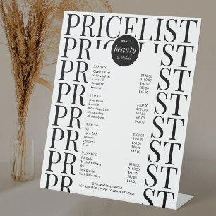 Minimalist Hair Salon Spa Services Price List Pedestal Sign