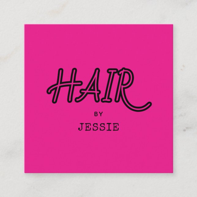 Minimalist Hair Stylist Pink Square Business Card (Front)