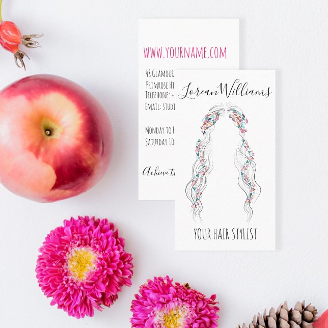 Minimalist Hairstylist Bride Wavy Hair Chic Floral Business Card (Creator Uploaded)