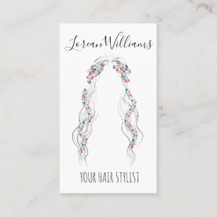 Minimalist Hairstylist Bride Wavy Hair Floral QR Business Card