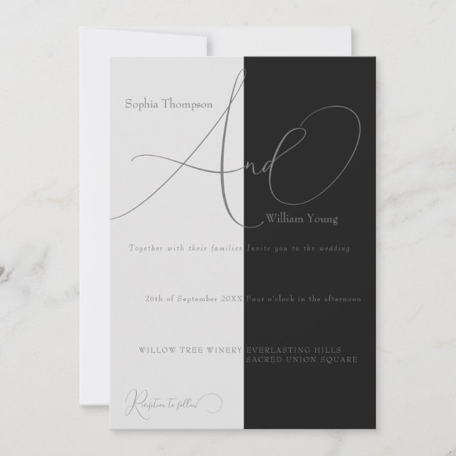 Minimalist half and half saved wedding invitation (Front)