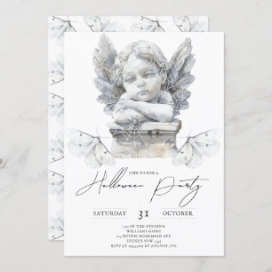 Minimalist Halloween Angel Statue Haunted Forrest Invitation