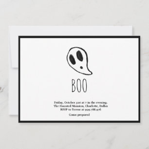 Minimalist Halloween Ghost Black And White Invitation