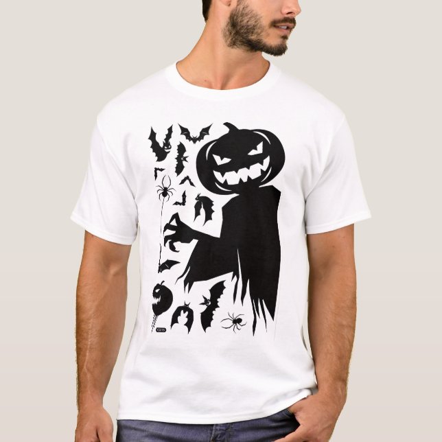 Minimalist Halloween T-shirt with a smiling pumpki (Front)