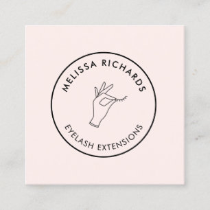 Minimalist Hand and Lashes Circle Logo Pink Square Business Card
