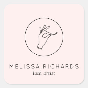 Minimalist Hand and Lashes Logo Makeup Artist Pink Square Sticker