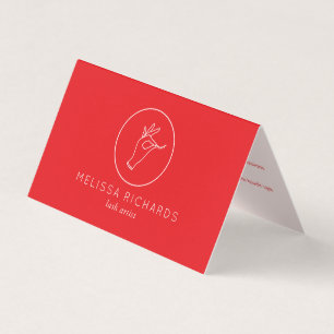 Minimalist Hand and Lashes Logo Red/Pink Aftercare Business Card