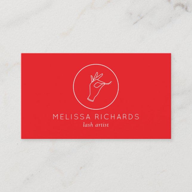 Minimalist Hand and Lashes Logo Red/Pink Business Card (Front)