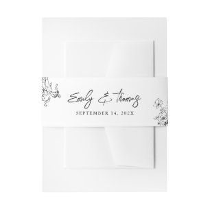 Minimalist Hand Drawn Black & White Wedding Invitation Belly Band