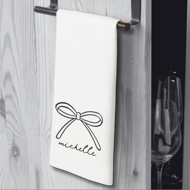 Minimalist Hand Drawn Bow Name Tea Towel (Minimalist Hand Drawn Bow Name kitchen towel )