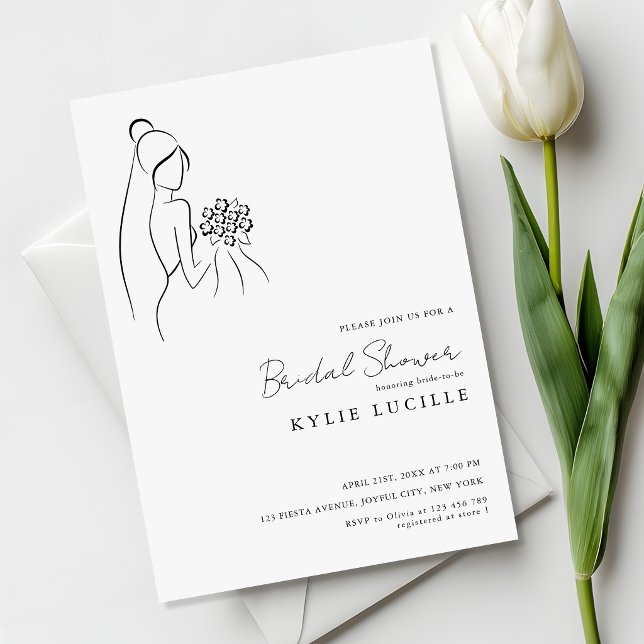 Minimalist Hand Drawn Bride Lovely Bridal Shower Invitation (Creator Uploaded)
