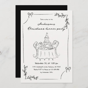 Minimalist Hand Drawn Christmas Dinner Party Invitation