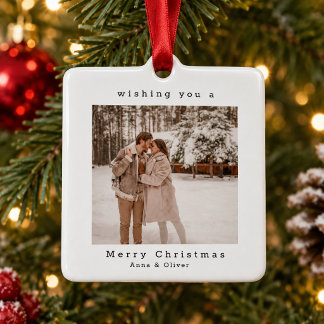 Minimalist Hand-Drawn Christmas Photo Metal Ornament