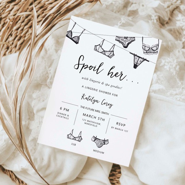 Minimalist hand drawn clothes line lingerie shower invitation (Creator Uploaded)