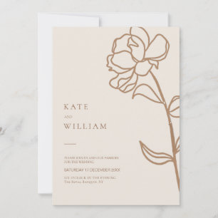 Minimalist Hand Drawn Floral Ivory Wedding Invitation