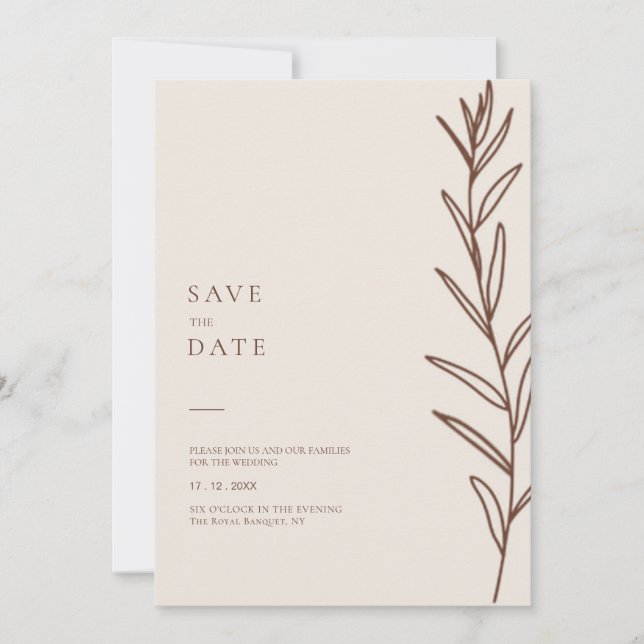 Minimalist Hand Drawn Floral Ivory Wedding Save The Date (Front)