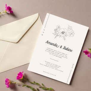 Minimalist Hand-Drawn Floral Wedding Invitation