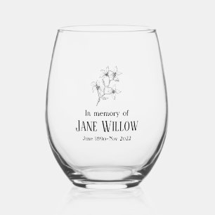 Minimalist Hand Drawn Flowers Memorial Stemless Wine Glass